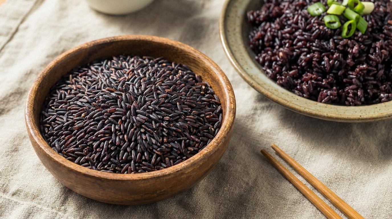 Sacks of Manipur black rice grains prepared for a bulk wholesale order